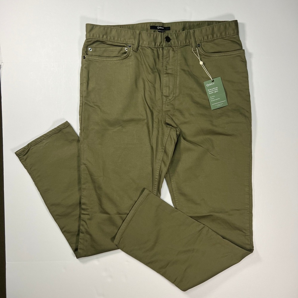 Quince Comfort Stretch Traveler 5-Pocket Pants Straight 34x32 Olive Green Preppy